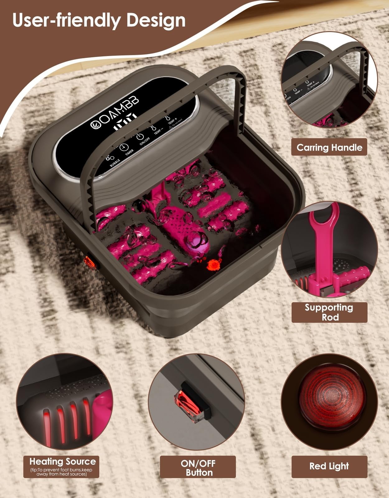 Collapsible Foot Spa with Heat & Bubbles, Temp Control, XL Touch Screen, Massage