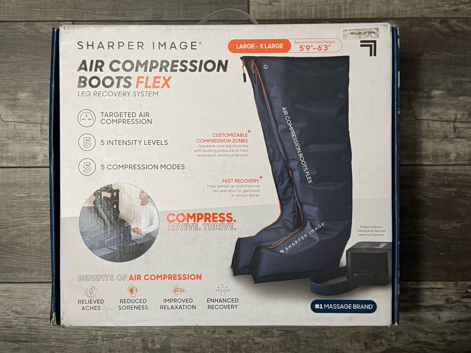 Sharper Image Air Compression Boots Large/XL 5 Intensities, 5 Massages – Blue