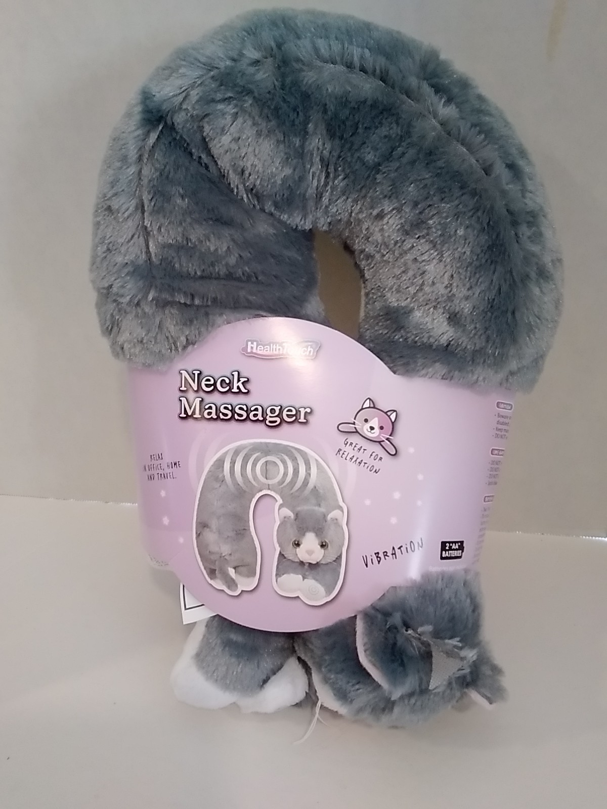 HealthTouch Polyester Fibers Neck Massager Gray Cat Requires 2 AA Batteries