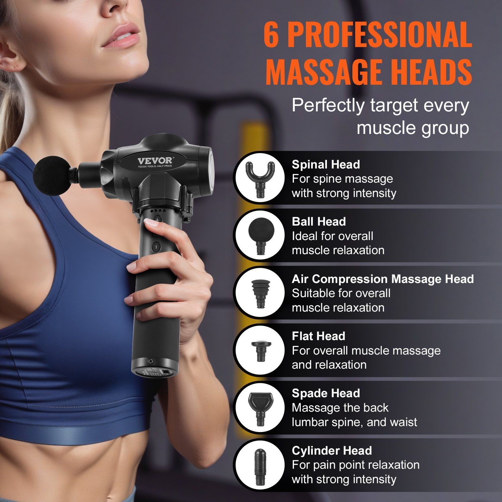 9-Speed 2500mAh Handheld Massager 24V 6 Heads Deep Tissue Therapy