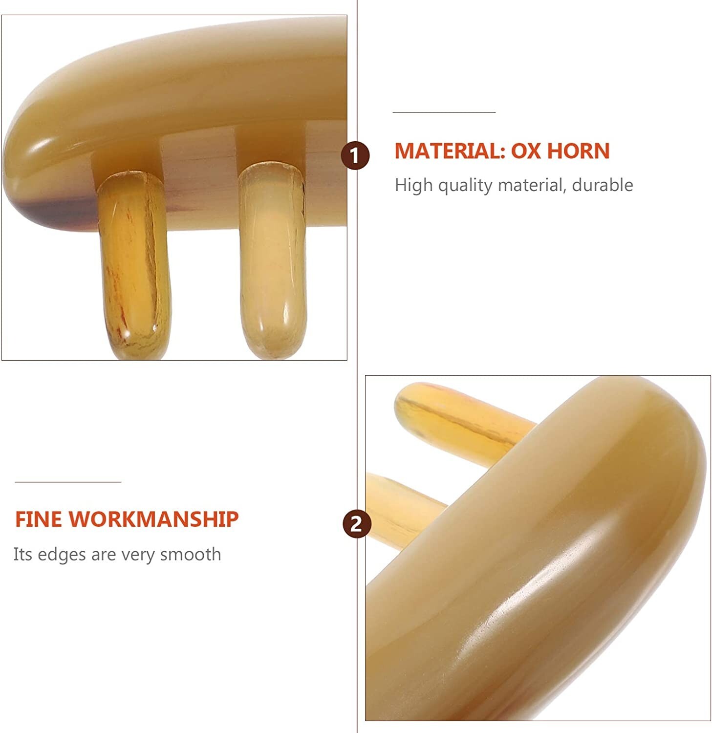 Yellow Buffalo Gua Sha Scraping Massage Comb Board 6 Teeth 3.9 in