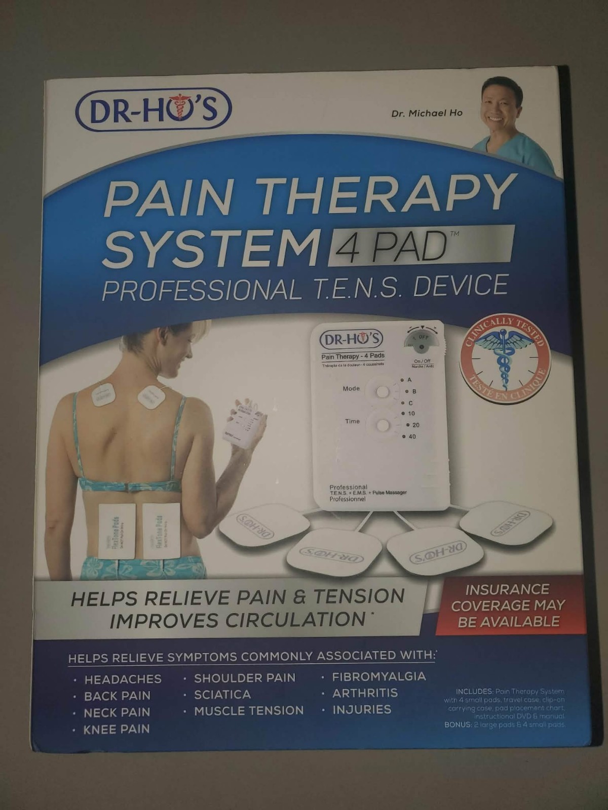 Dr-Ho’s PTS-II 4-Pad Tension & Pain Therapy System TENS + EMS Body Muscle Relief