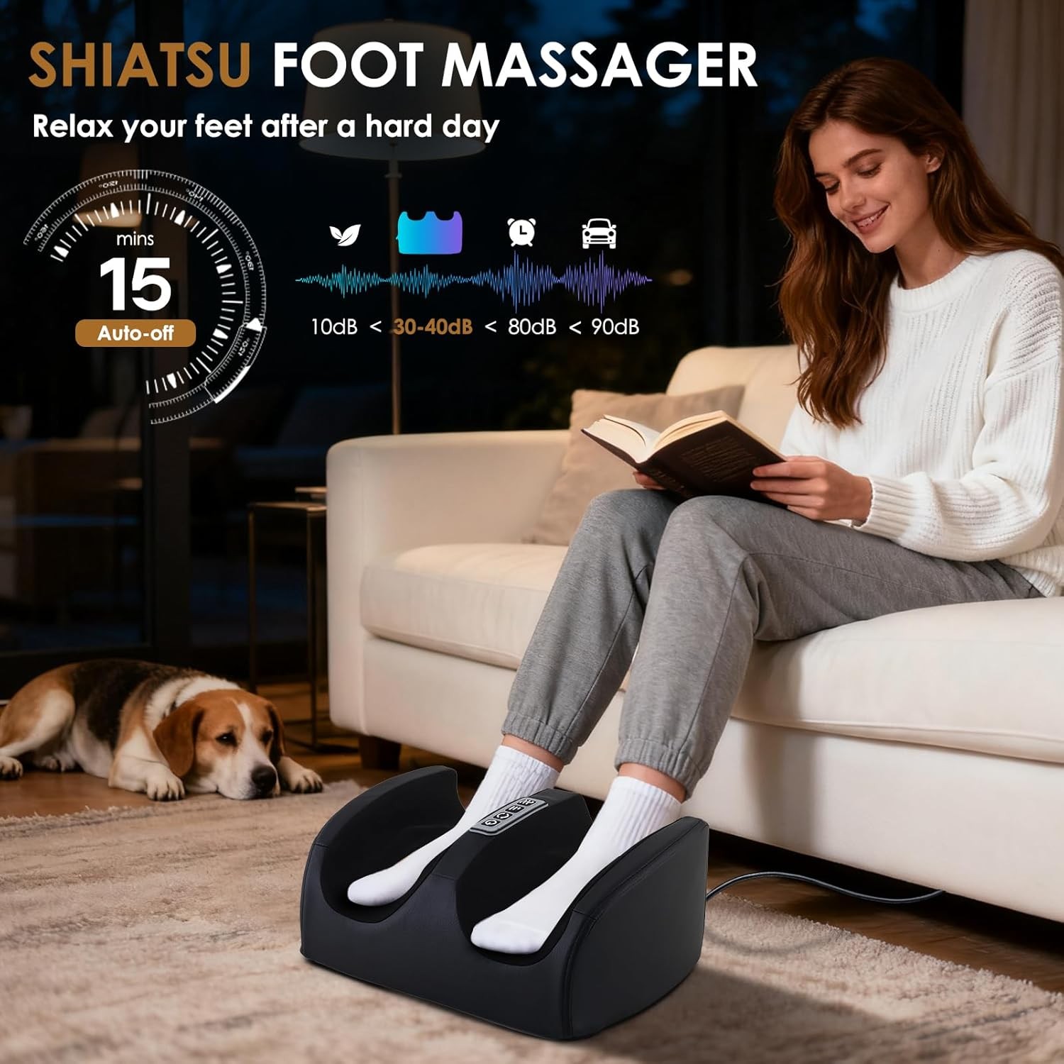 Foot Massager with Heat, Electric Foot and Calf Massager with Roller, Deep Tissu