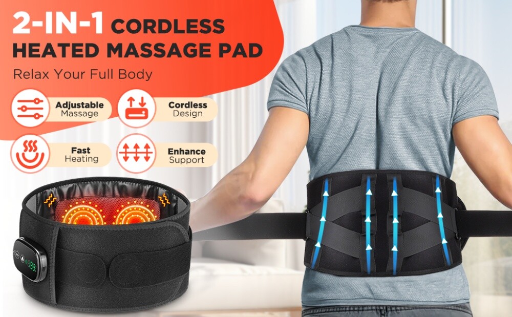 Cordless Electric Heated Waist Belt with Vibration Massager Lumbar Support Brace