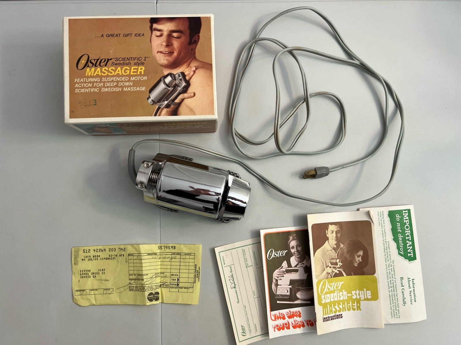 Vintage Oster «Scientific I» Swedish Style Massager Model 126-01 Chrome EUC Box