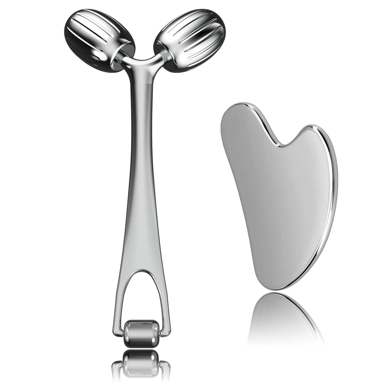 Sculpt and Soothe: Stainless Steel Gua Sha & Face Roller for Lymphatic Flow