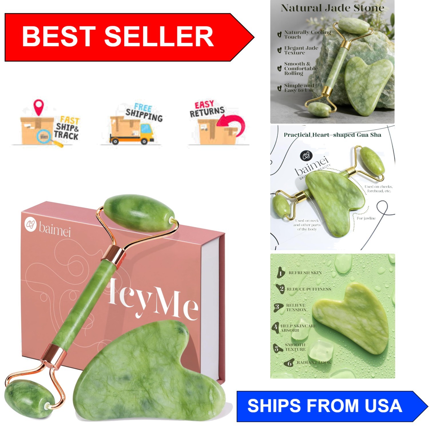 Cooling Face Roller and Gua Sha for Effective Puffiness Relief – Ideal Gift Set