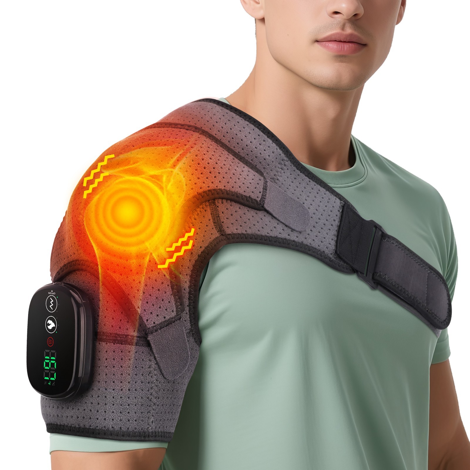 Electric Heated Vibration Shoulder Massager Brace Rotator Cuff Joint Pain Relief