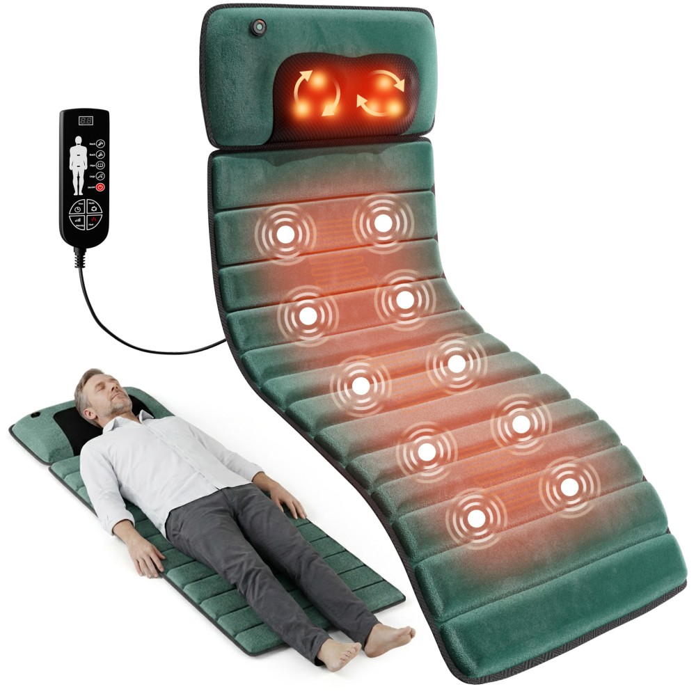 Full Body Massage Mat with Heat, Detachable Massager Pad 10 Vibrating Motors