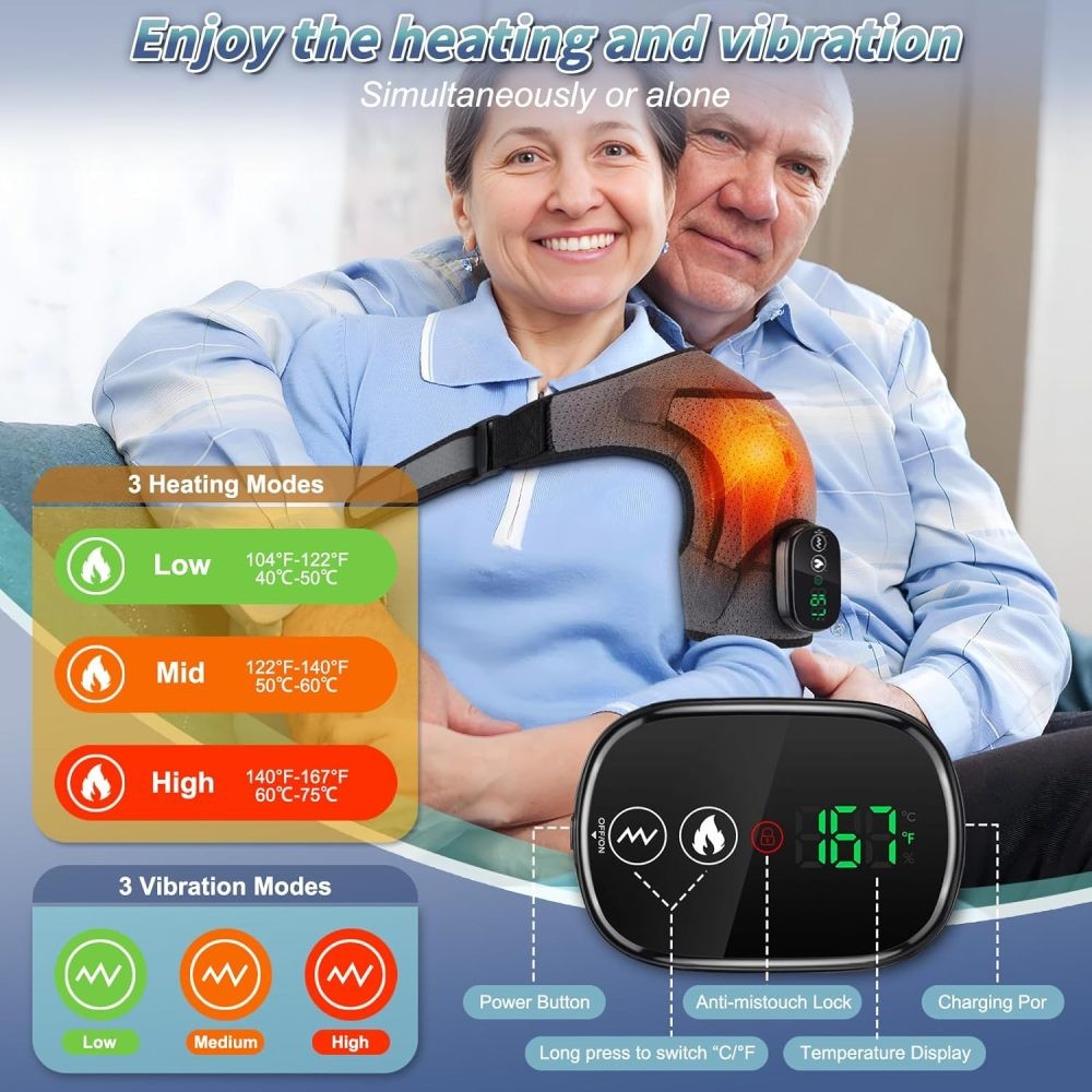 Electric Cordless Heated Shoulder Brace, Shoulder Heating Pad Wrap with Massage