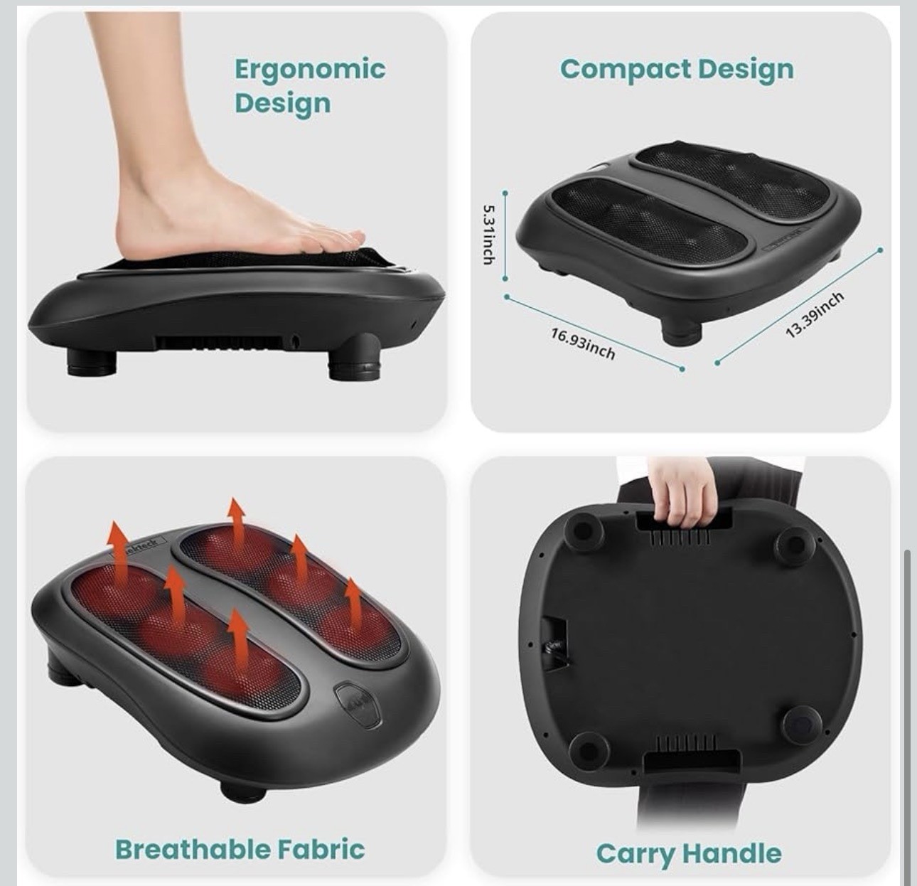 Nekteck Foot Massager with Heat, Shiatsu Heated Electric Kneading Foot Massager