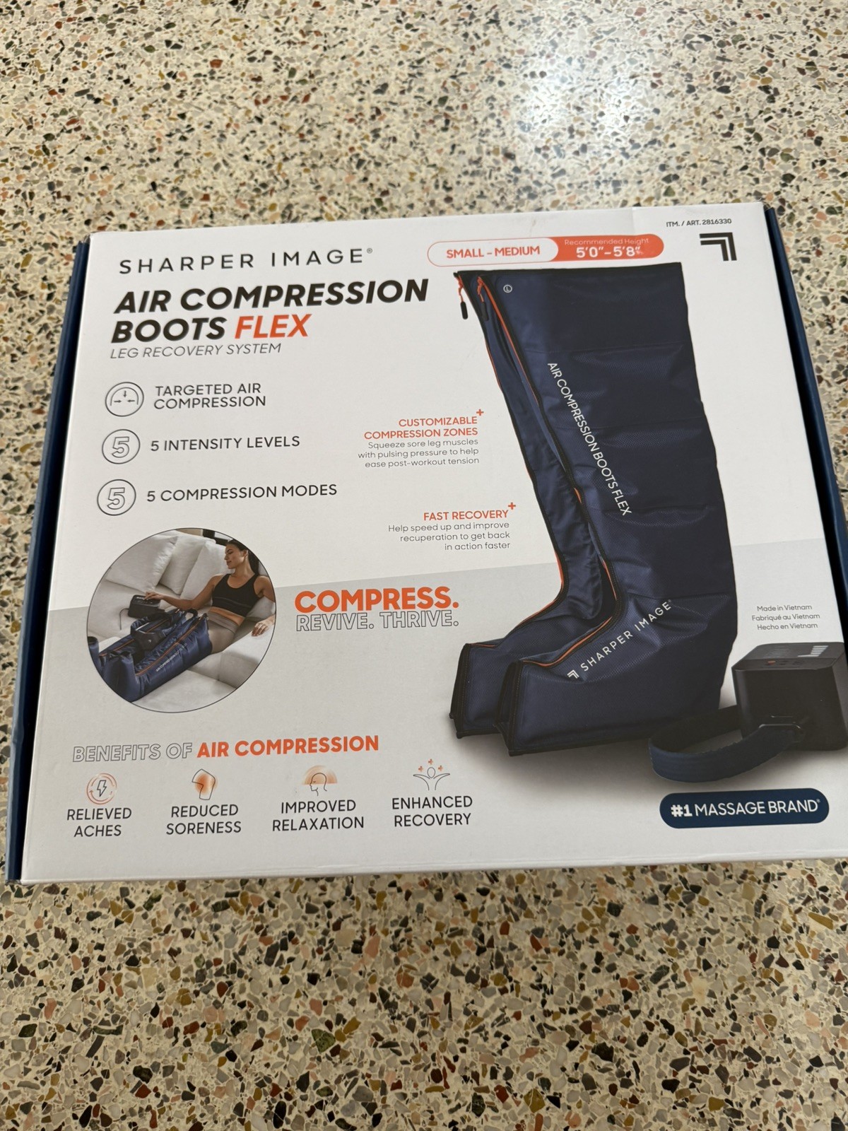 SHARPER IMAGE AIR COMPRESSION BOOTS SMALL/MEDIUM SIZE Inseam 25-31″- blue