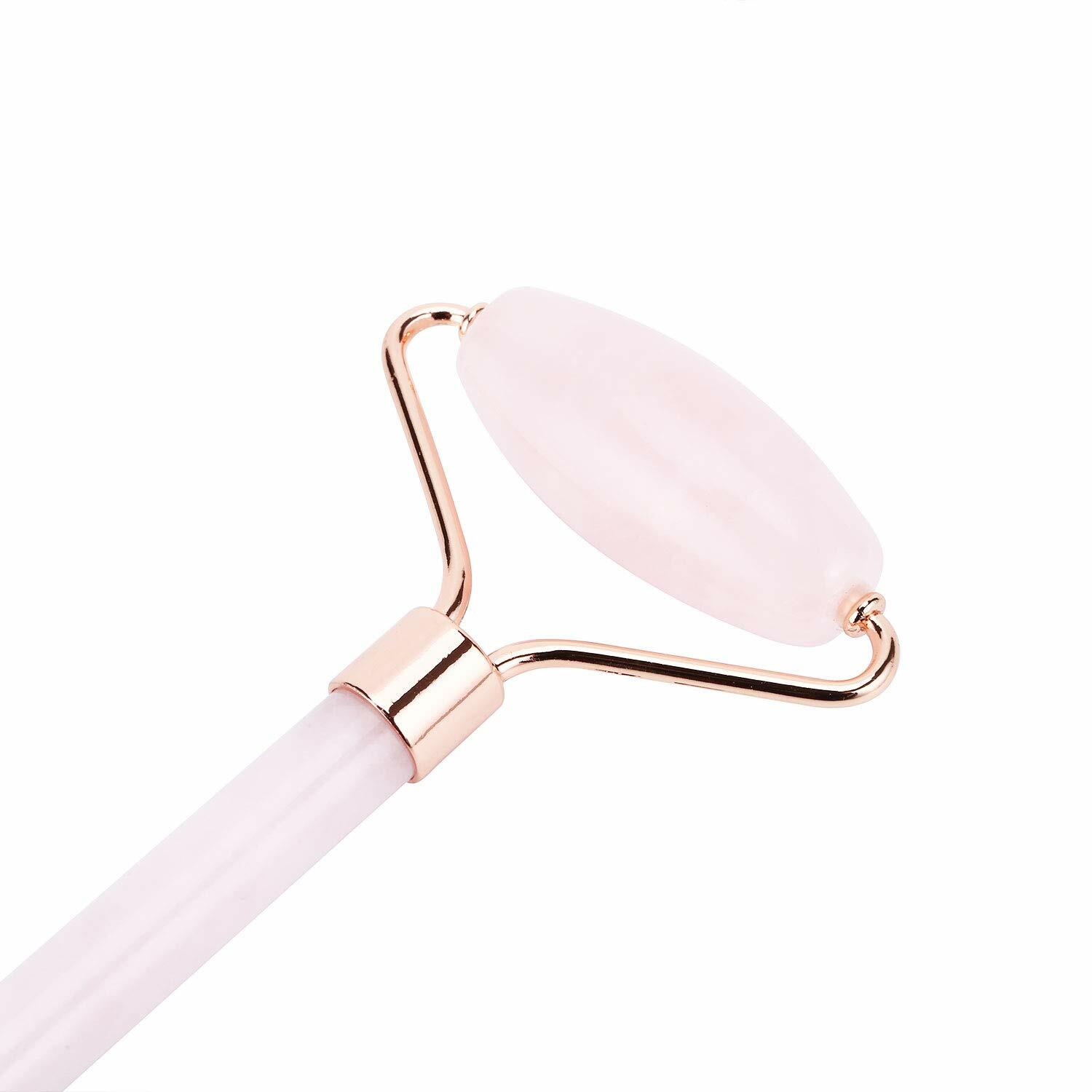 Luxe PREMIUM Rose Quartz Jade Roller for Face Massage Pink Gua Sha Facial Roller