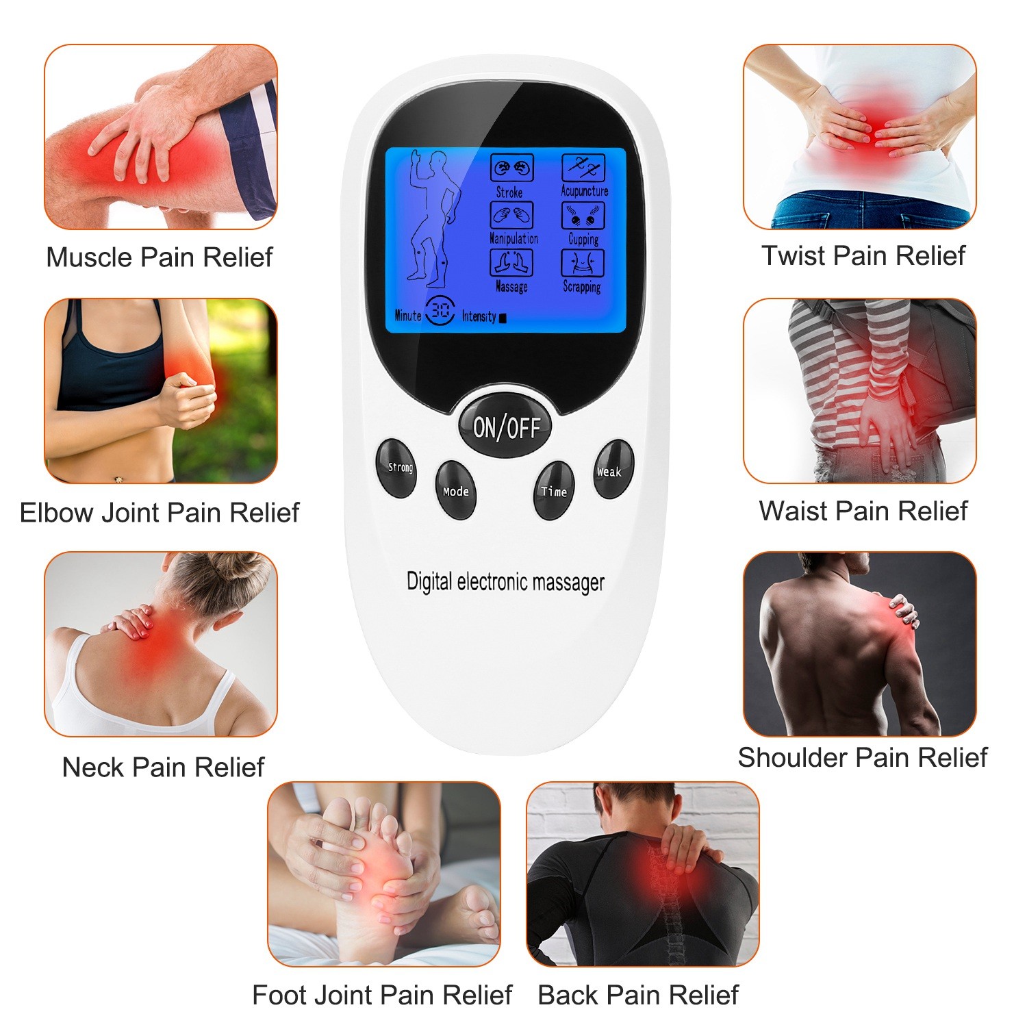 Tens Massager Electric Muscle Stimulator Dual Channels With 8 Electrode Pads