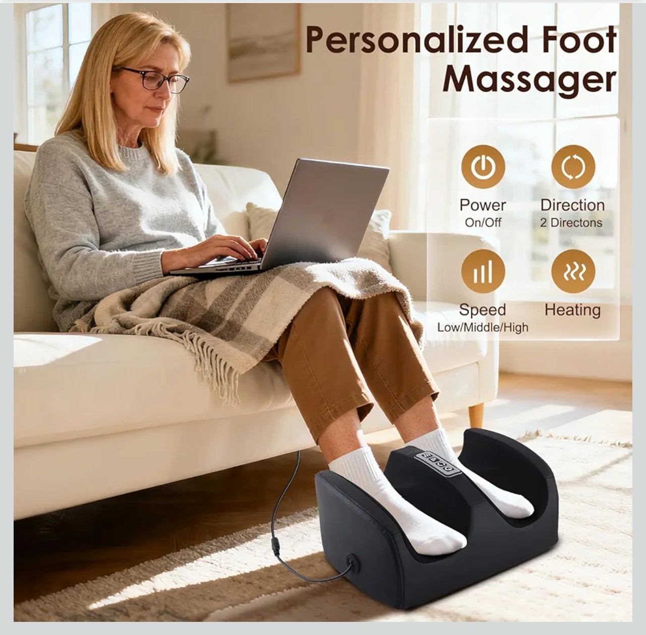 Electric Shiatsu Foot & Calf Massager with Heat Deep Tissue Relief Black​ – NOB