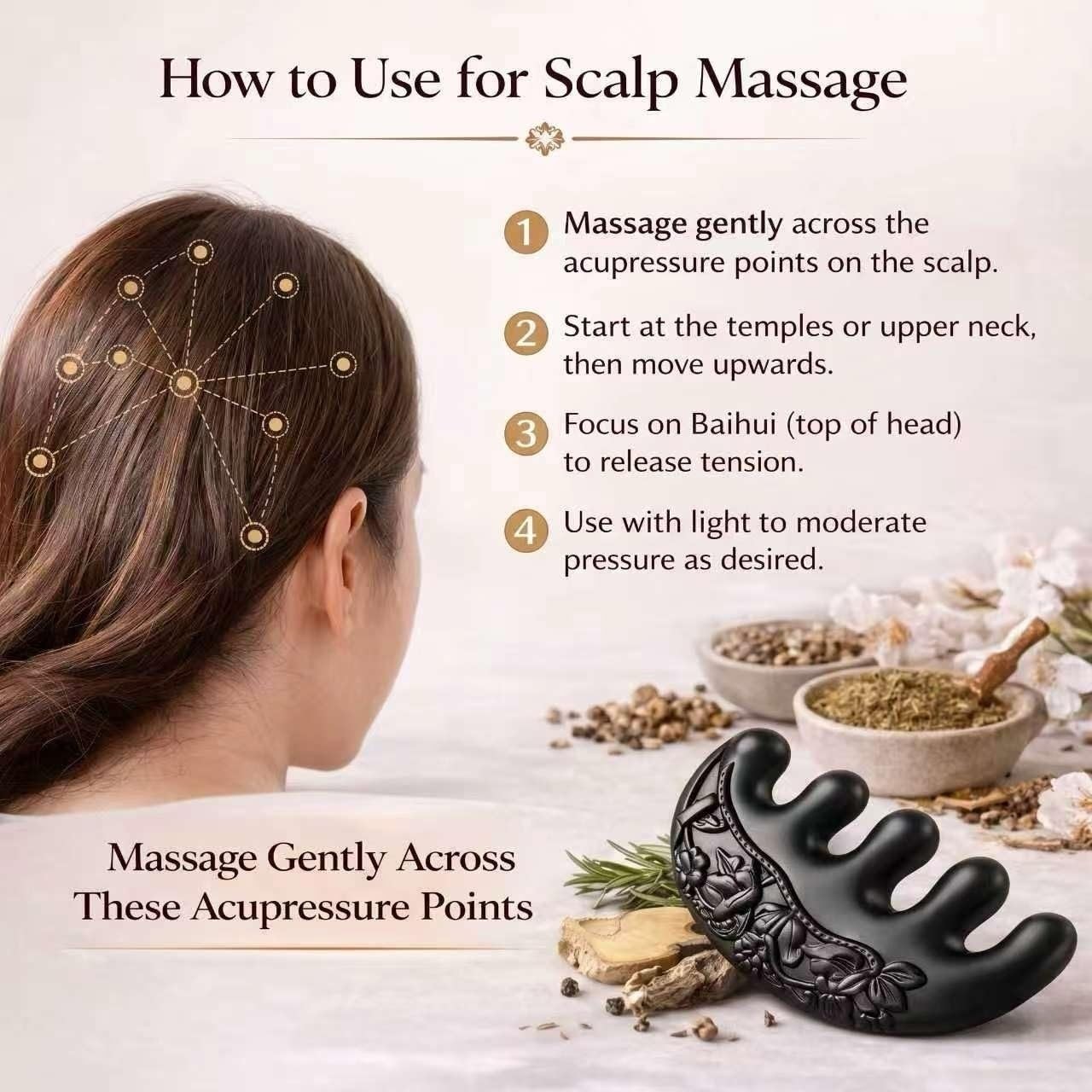 Herbal Powder Comb – Botanical Infused Scalp Massager Comb, Natural Head Mass…