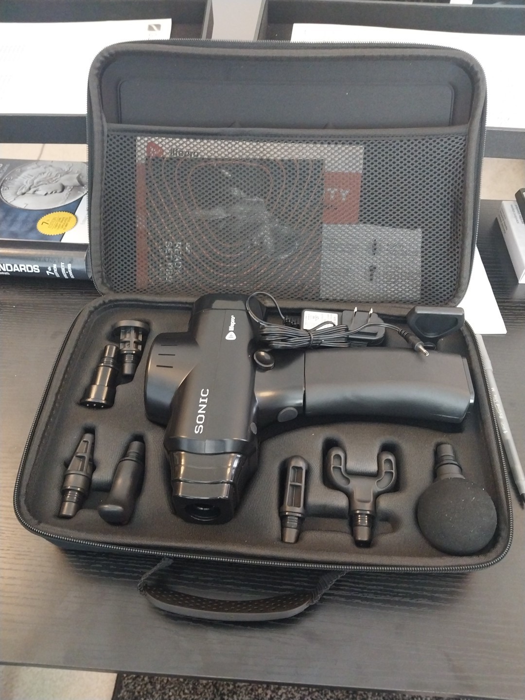 LIFEPRO LPSNC Sonic Handheld Percussion Massage Gun – 5 Speeds – 8 Heads – BLACK