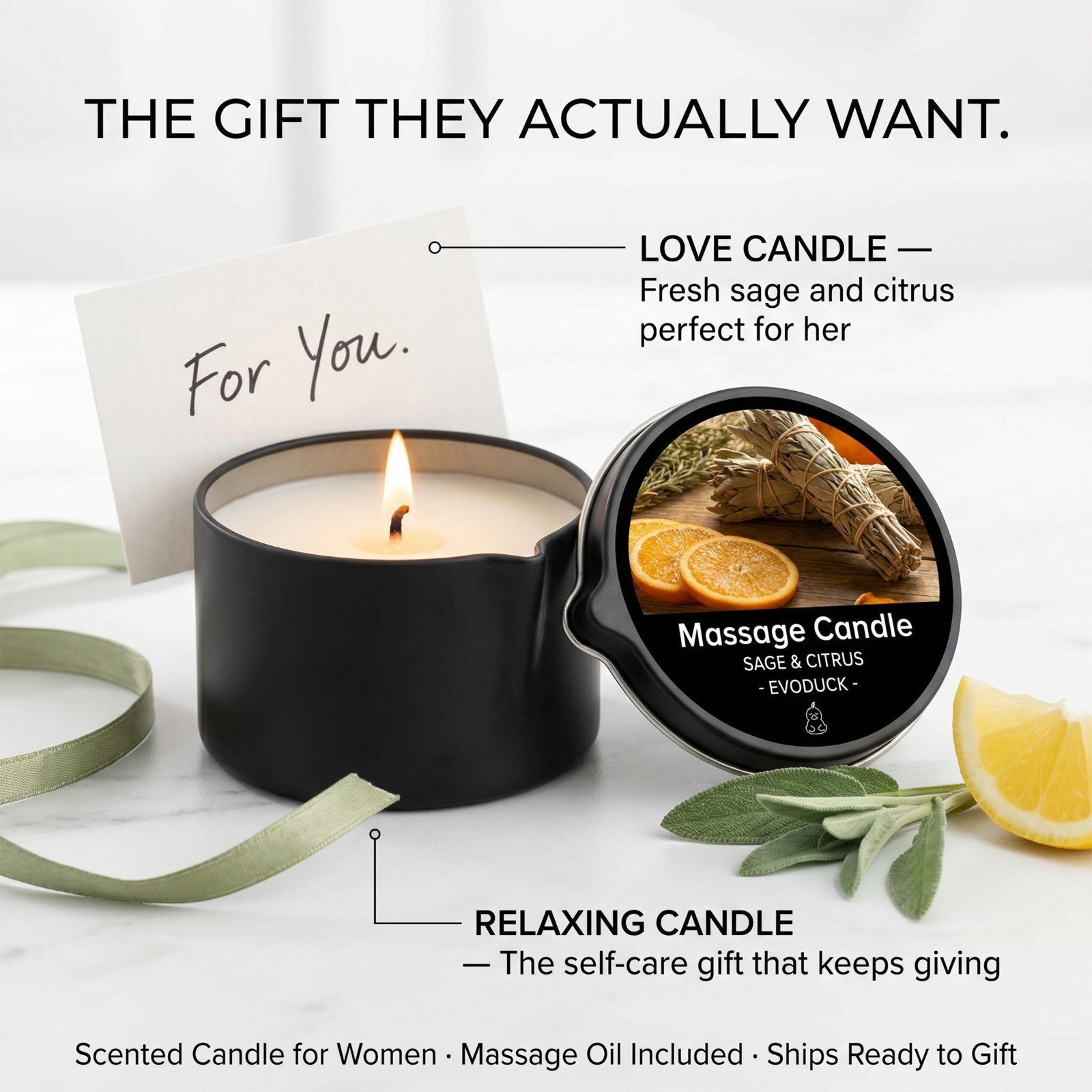 2 Pack Sage & Citrus Massage Candle 2oz Soy Body Oil Couples Spa Gift