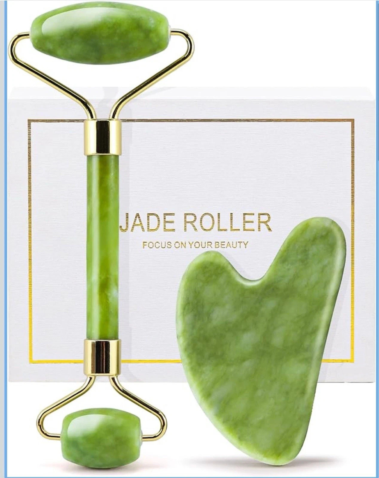 Jade Roller and Gua Sha Set – Guasha Tool for Face – Skin Care Gift Set