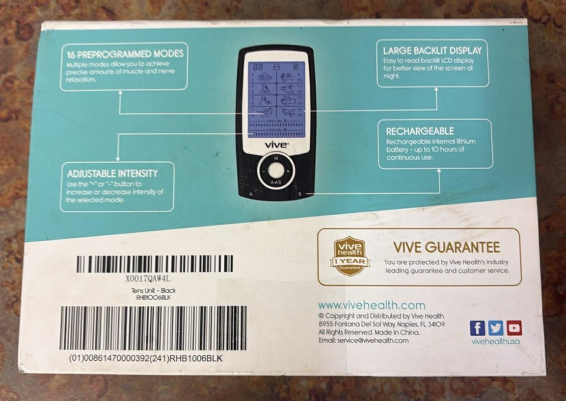 Vive Tens Unit Electrotherapy Muscle Stimulator Rechargeable Free Shipping