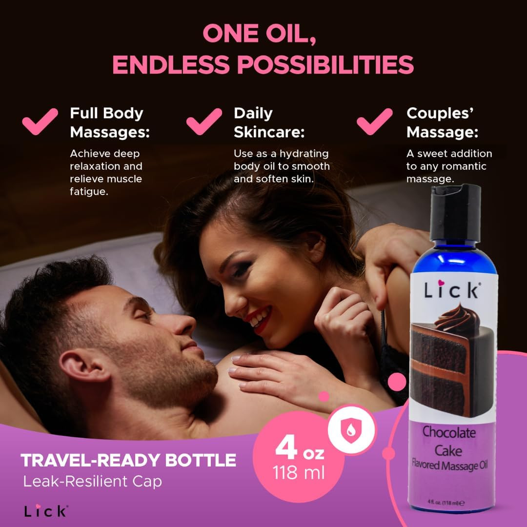 Lick Chocolate Cake Decadence Flavored Massage Oil – Edible, Luxurious, Body