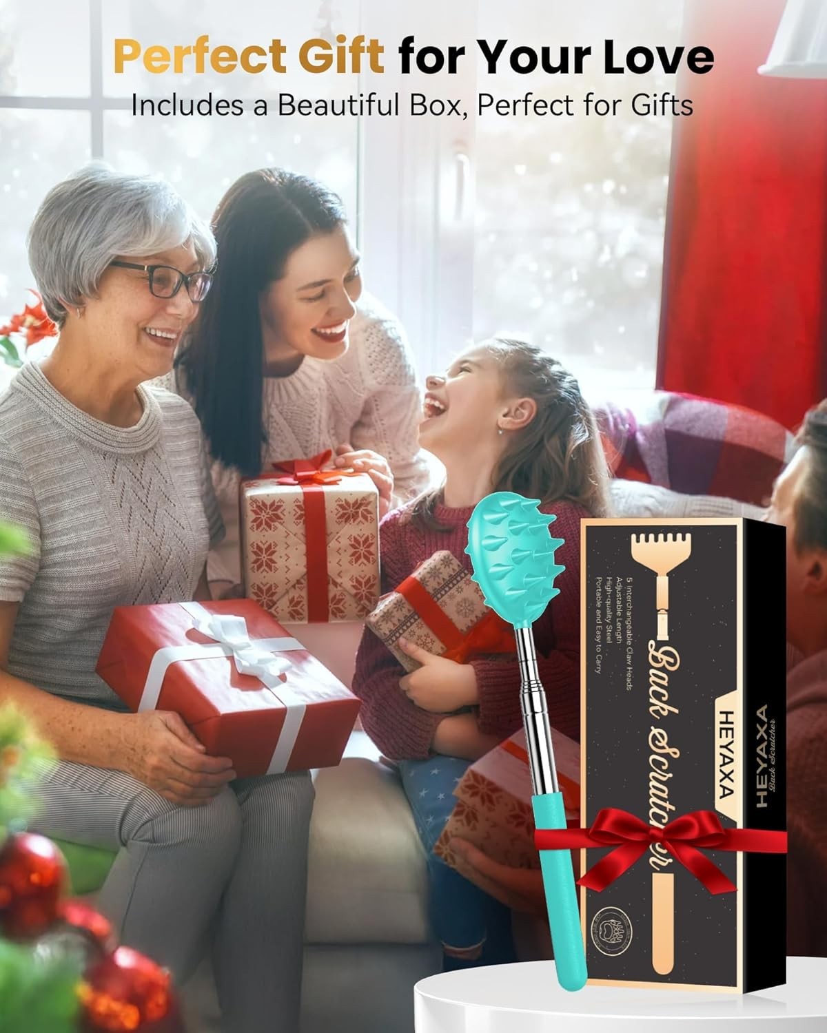 Telescoping Back Scratcher with Detachable Heads