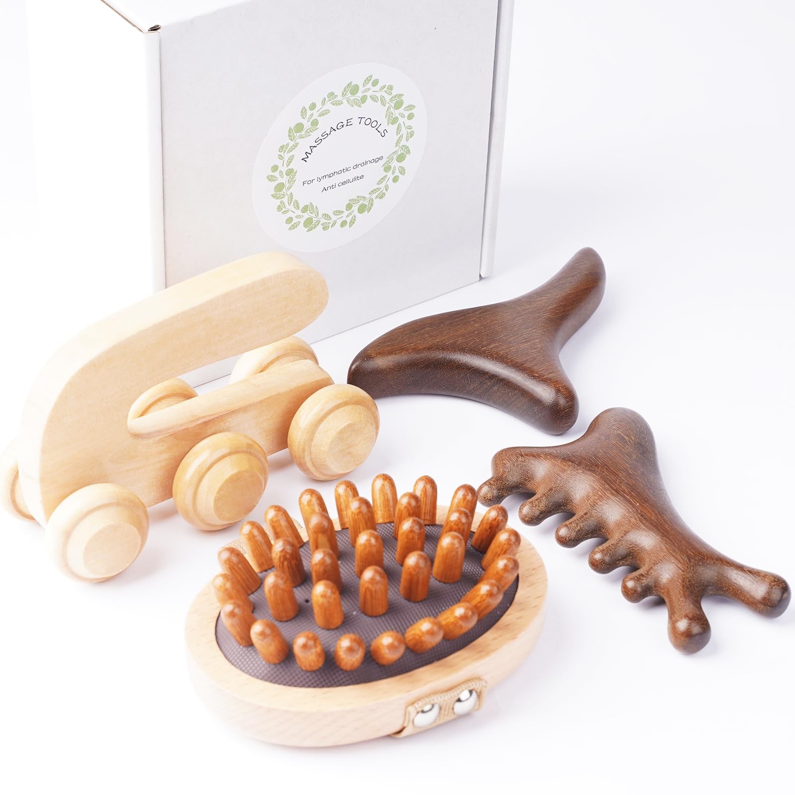EULOGIST 4Pcs Wood Therapy Massage Tools Lymphatic Drainage Light Color