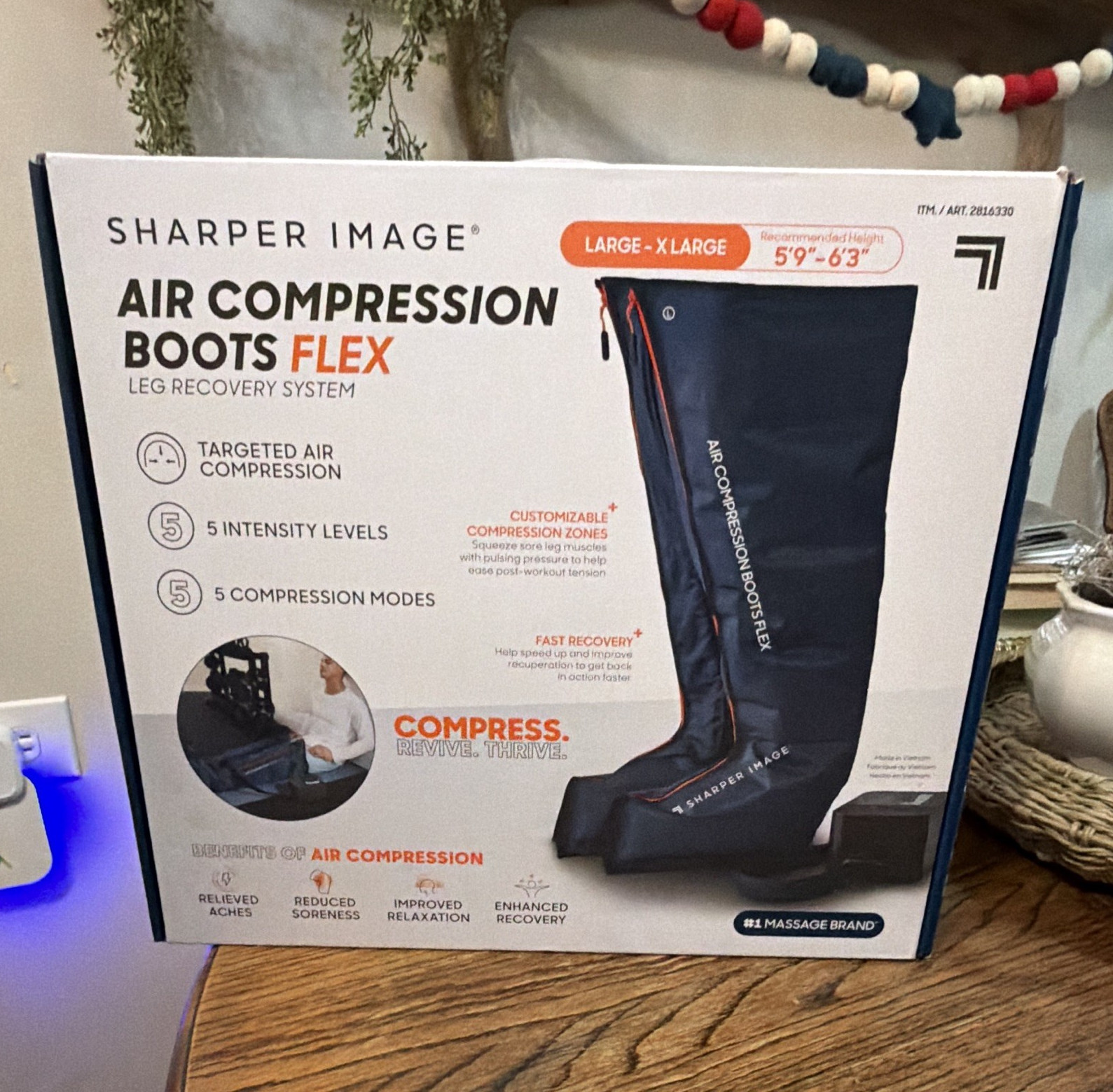 Sharper Image Flex Air Compression Boots Blue Portable Multispeed L-XL