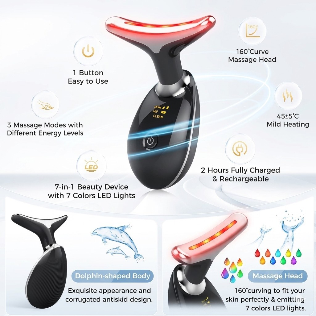 7-In-1 Deplux Face Neck Massager for Skin Care at Home, Facial Massager Glossy B