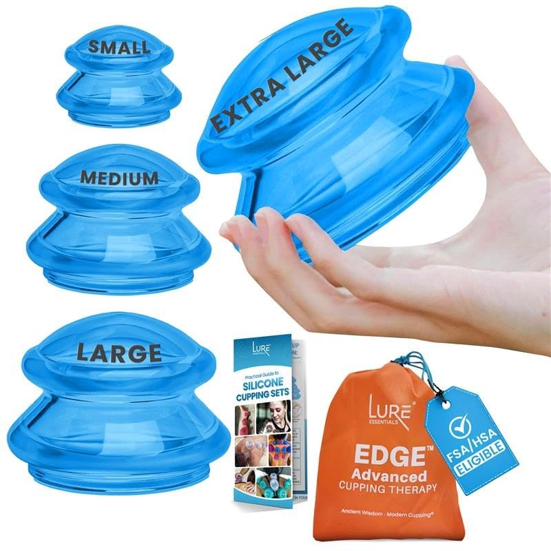 Silicone Cupping Therapy Set Professional Massage 4 Piece Assortment, Blue