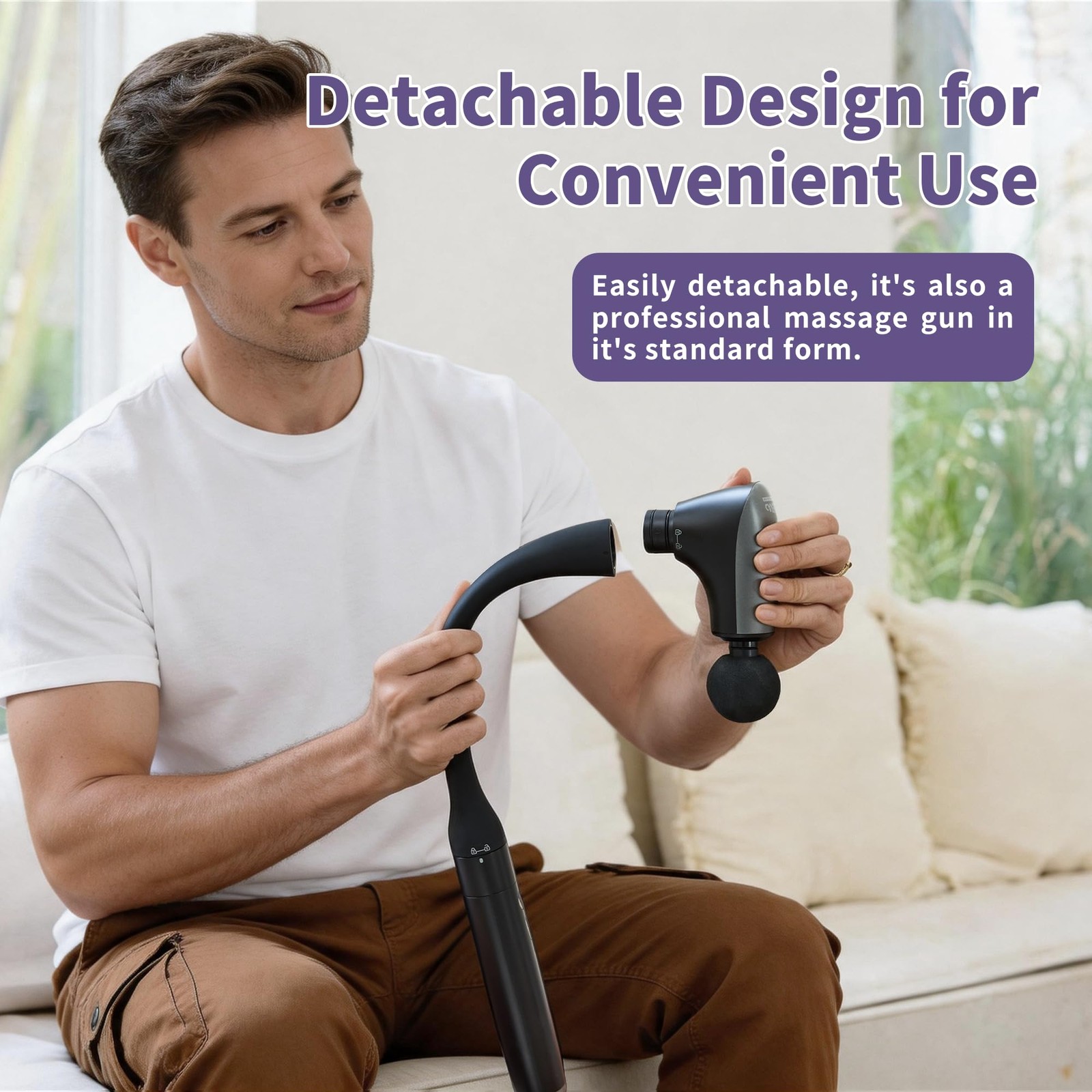 2-in-1 Detachable Muscle Massage Gun Deep Tissue with 20» Extension Handle, Bac