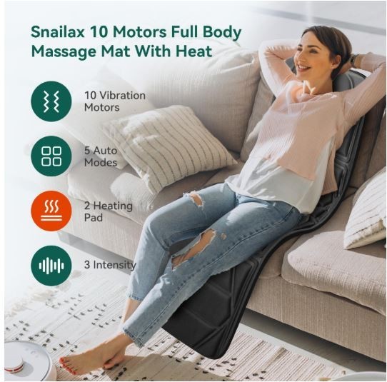 Snailax Massage Mat Massage Cushion 10 Motor Massage Pad Full Body Massager