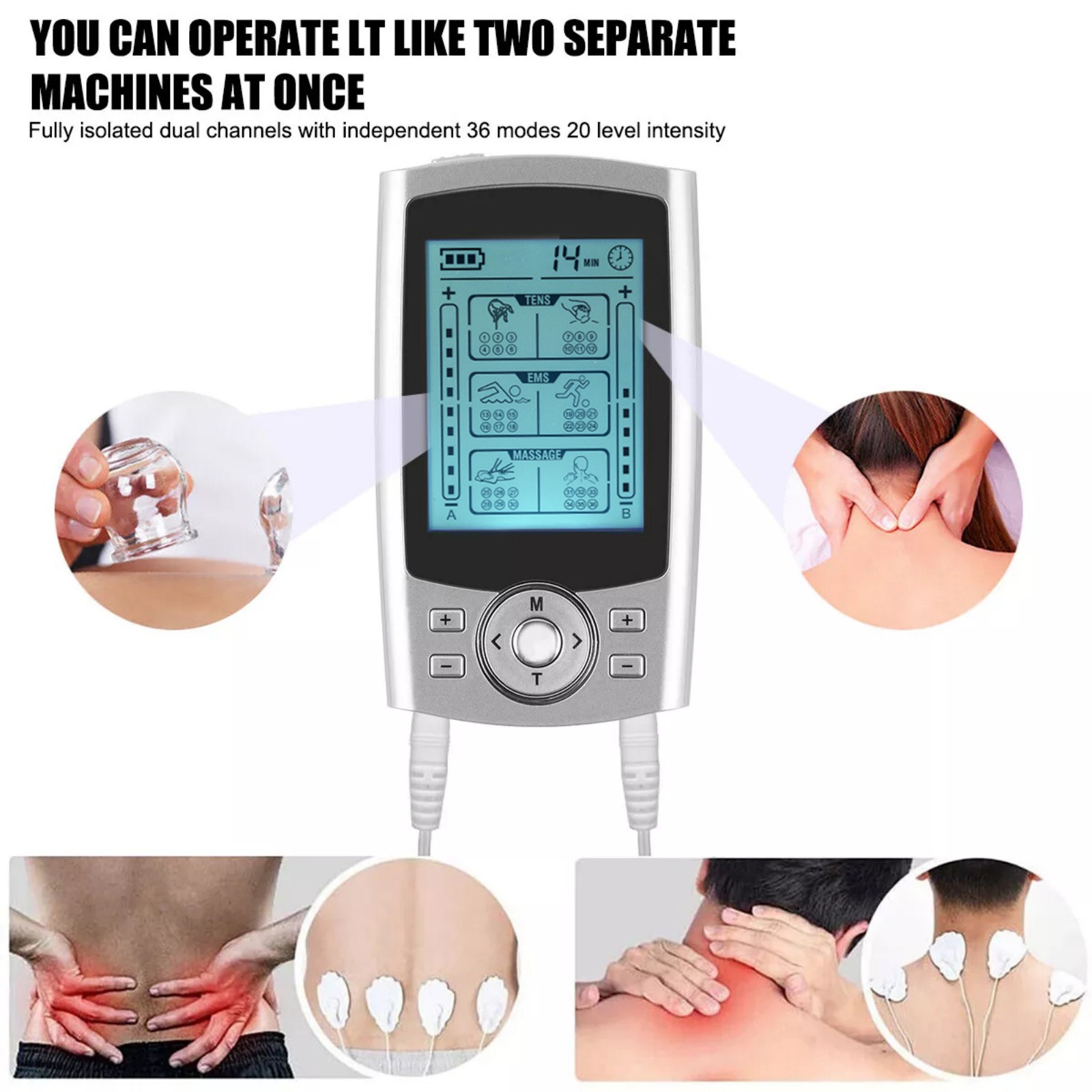 36 Modes Portable Tens Unit Muscle Stimulator Machine Pulse Massager Device