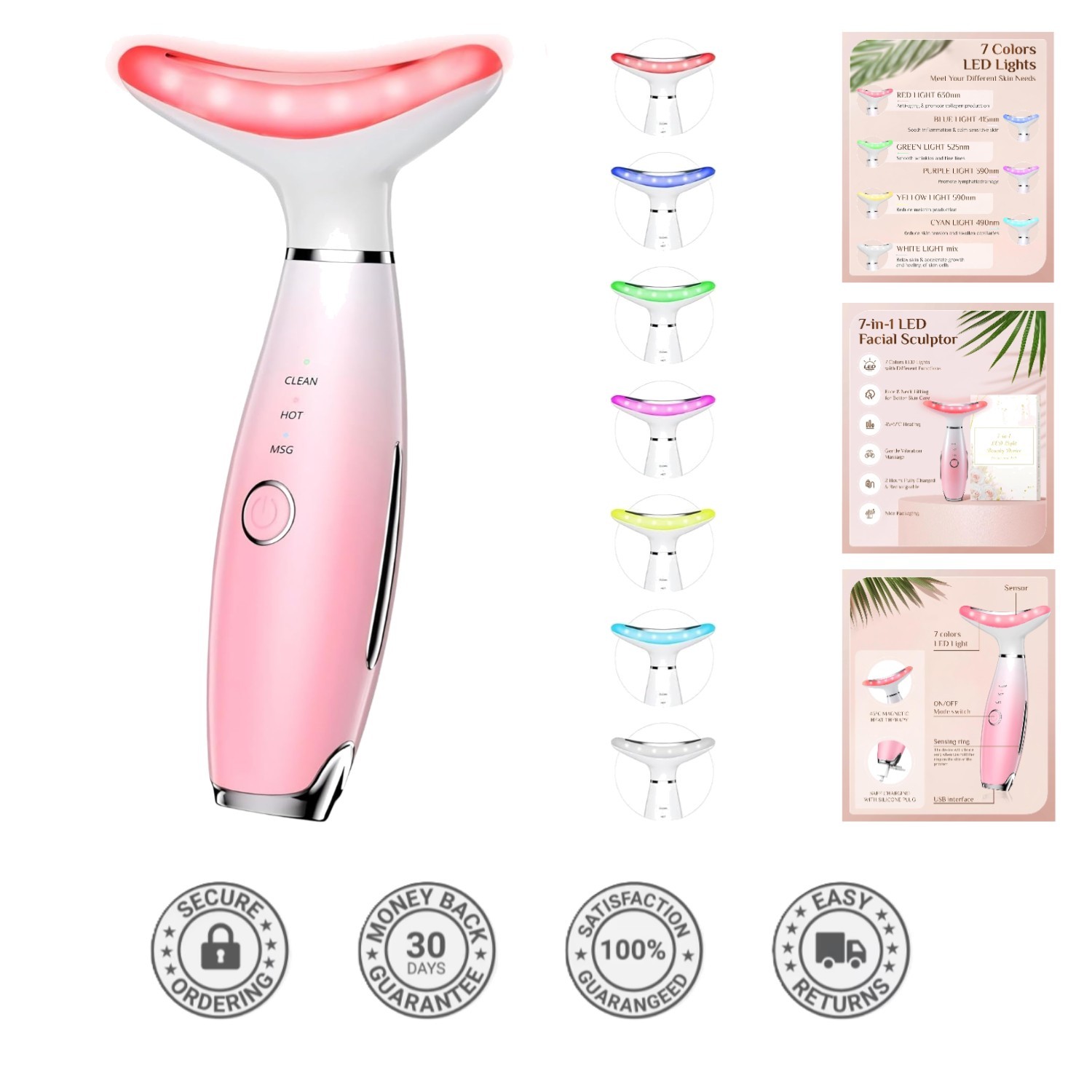 7-Color Red Light Therapy Facial Massager for Youthful Skin – Portable Pink Tool