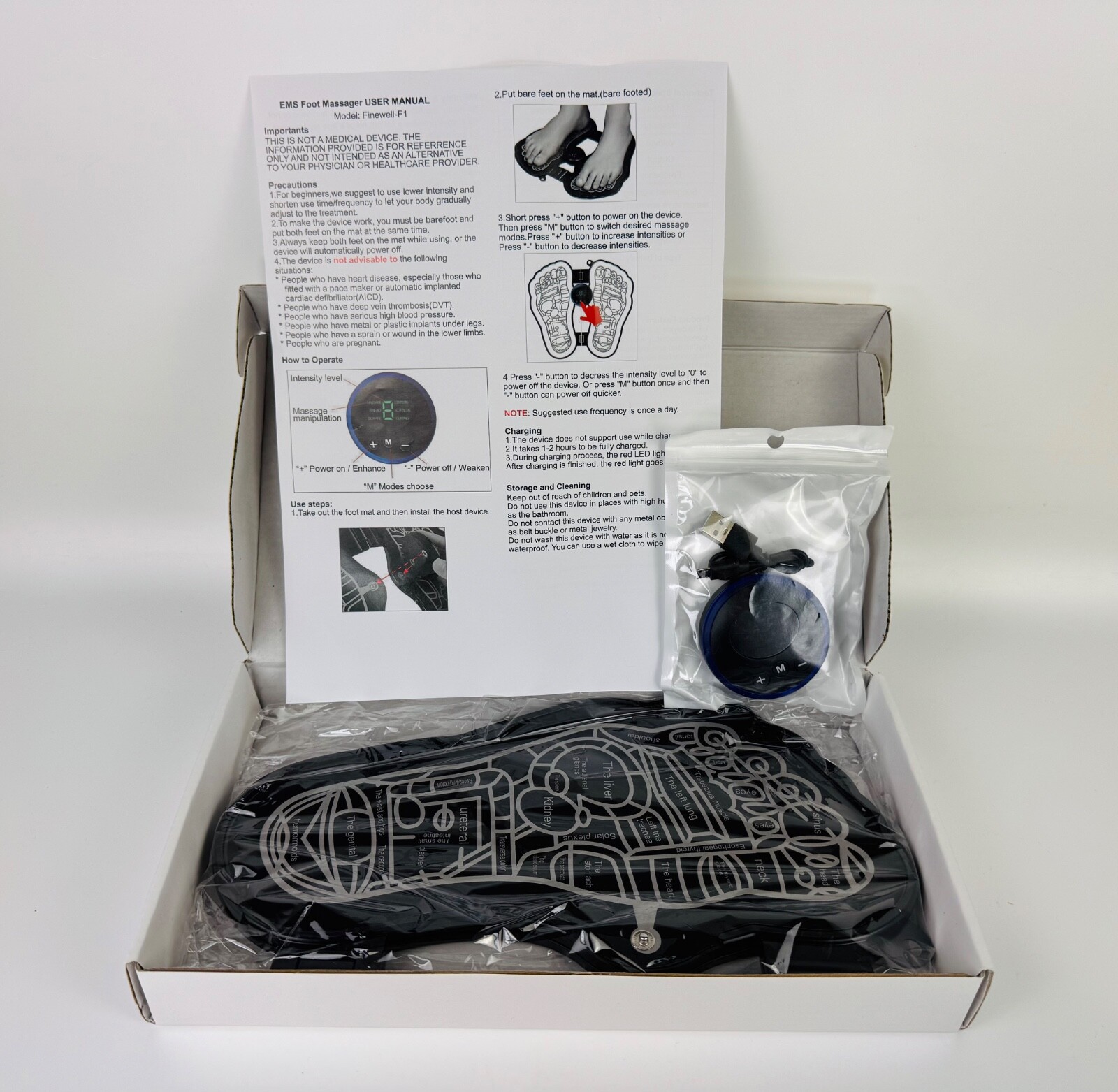 EMS Wireless Feet Massager F1-Finewell 6 Massage Modes / 9 Stimulation Levels