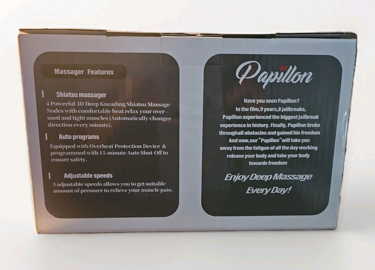Papillon 3D Shiatsu Massager With Heat Pillow AC/DC Powered JH-016