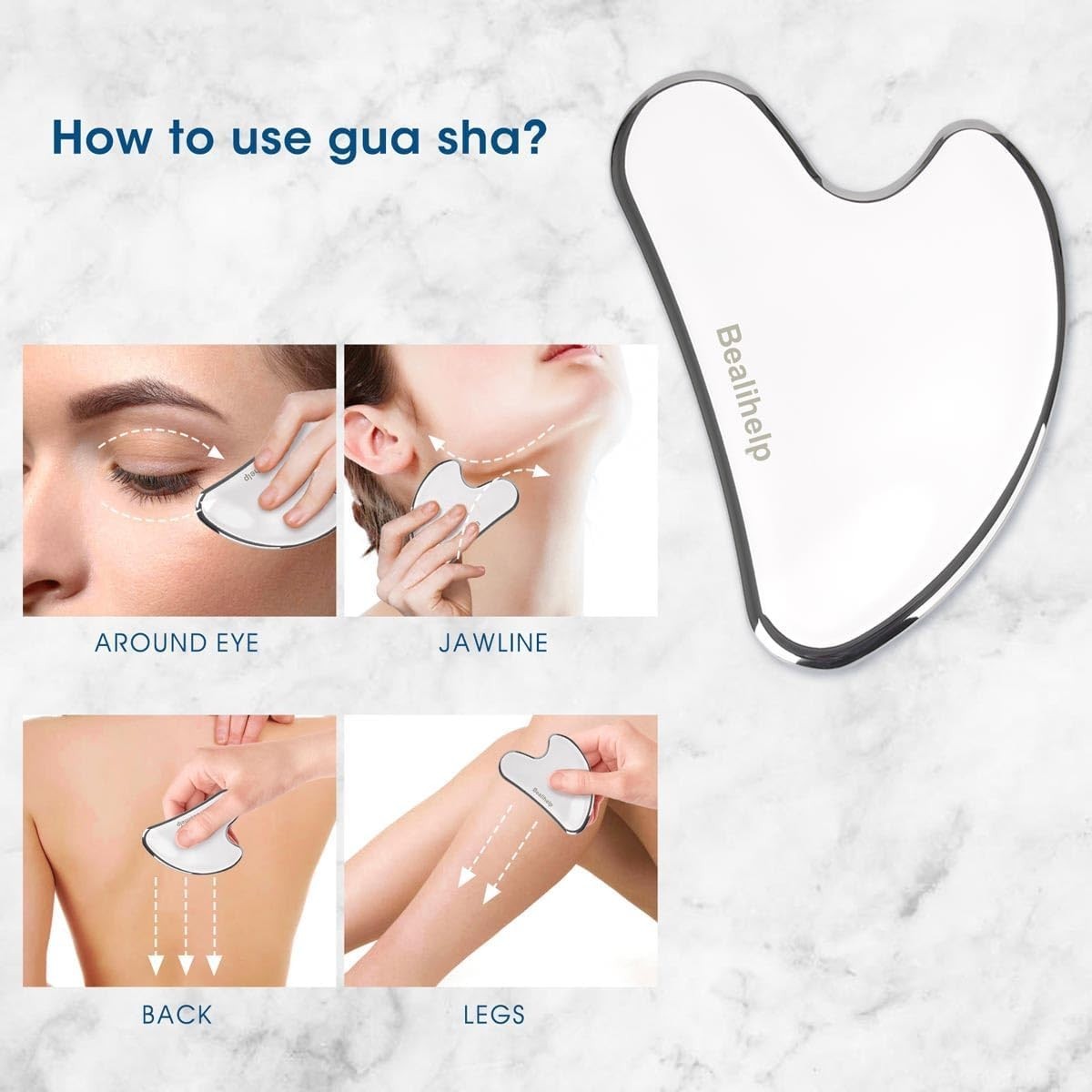 Stainless Steel Face Roller & Gua Sha Set Facial Massage Tool w/ Bag