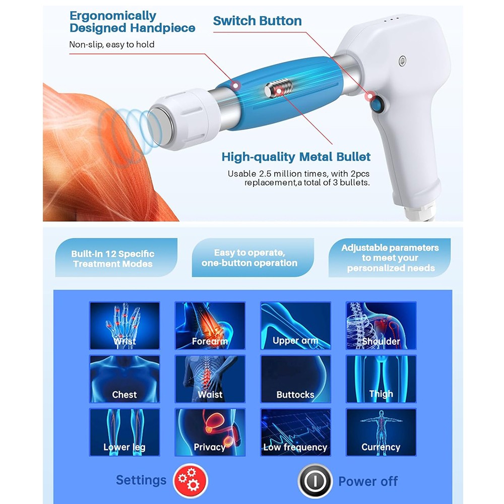 8Bar ESWT Radial Shockwave Therapy Machine ED Treatment Pain Relief Spa 5 Heads