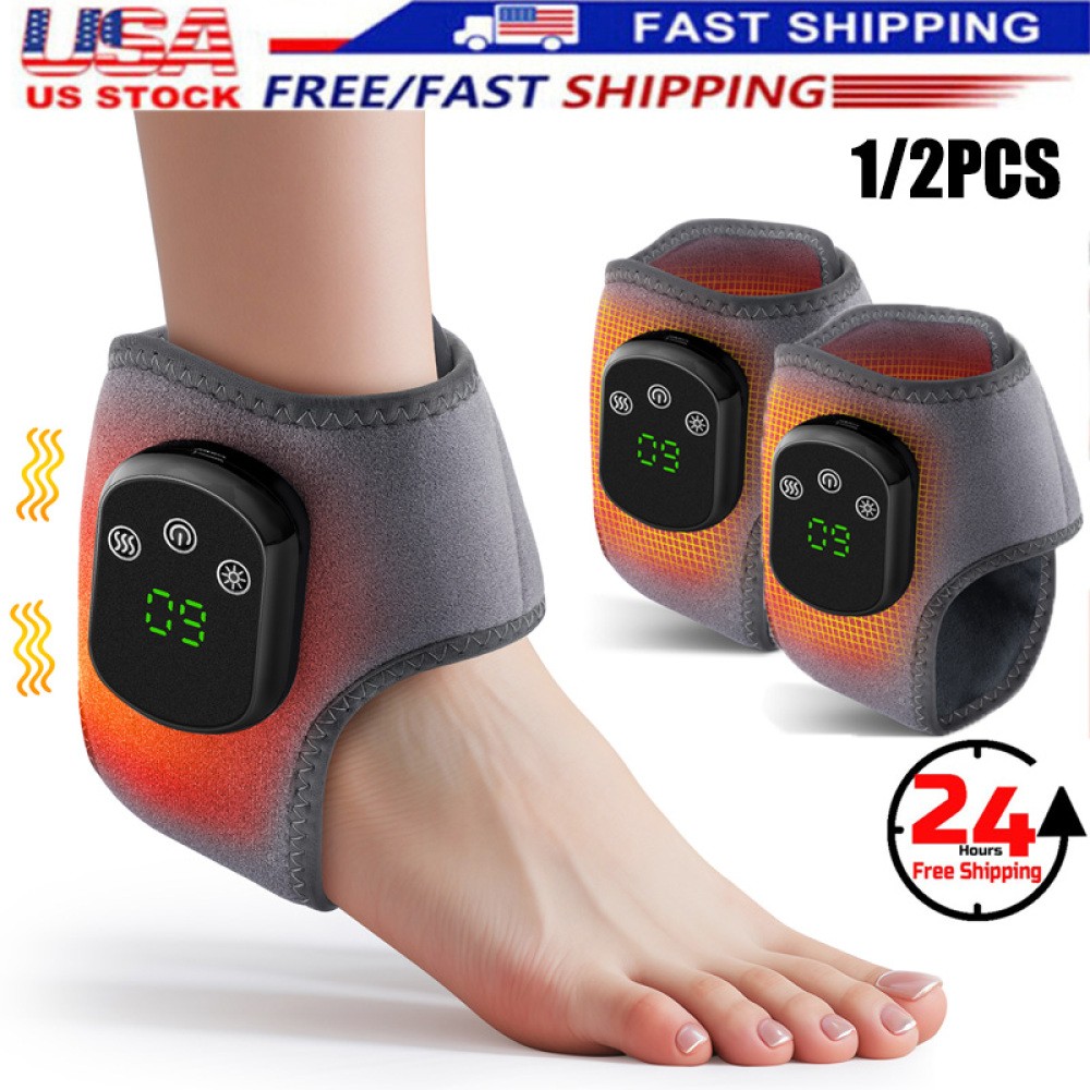 2x Electric Foot Ankle Massager Heating Vibration & Hot Compress Pain Relief