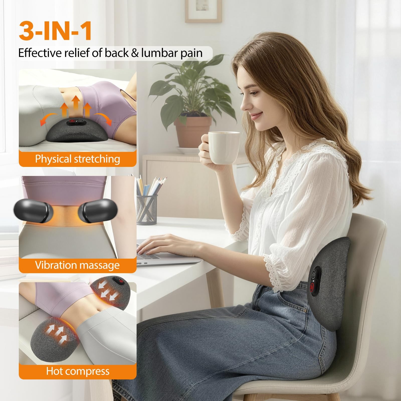 Smooth Spine Triple Fusion Back Massager with Heat – Sciatica Pain Relief & S…