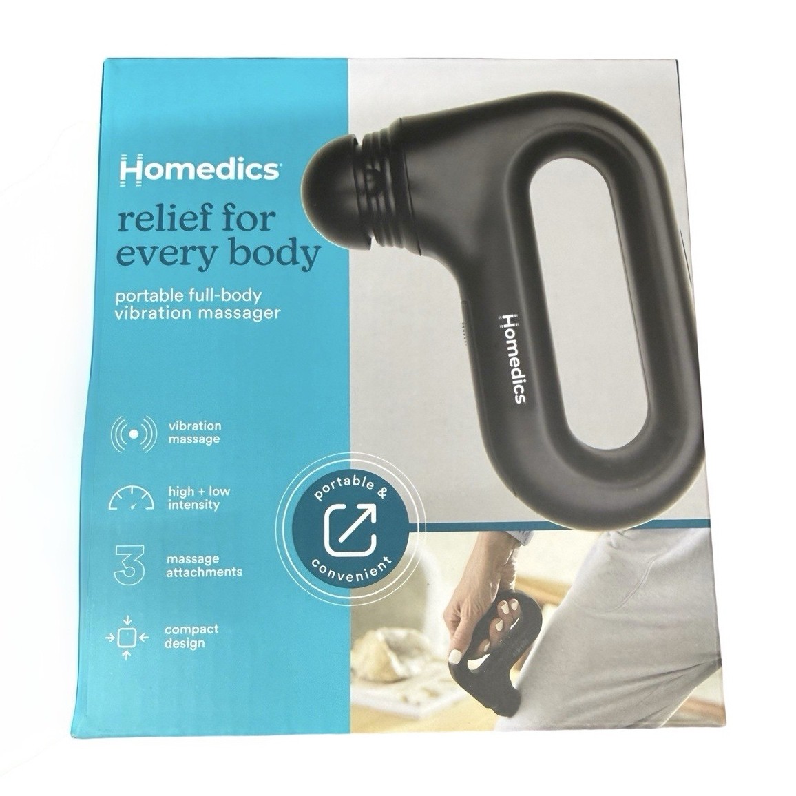 Homedics & B.Well Portable Mini Massager, 3 Heads, Vibration, Easy-Grip, Black