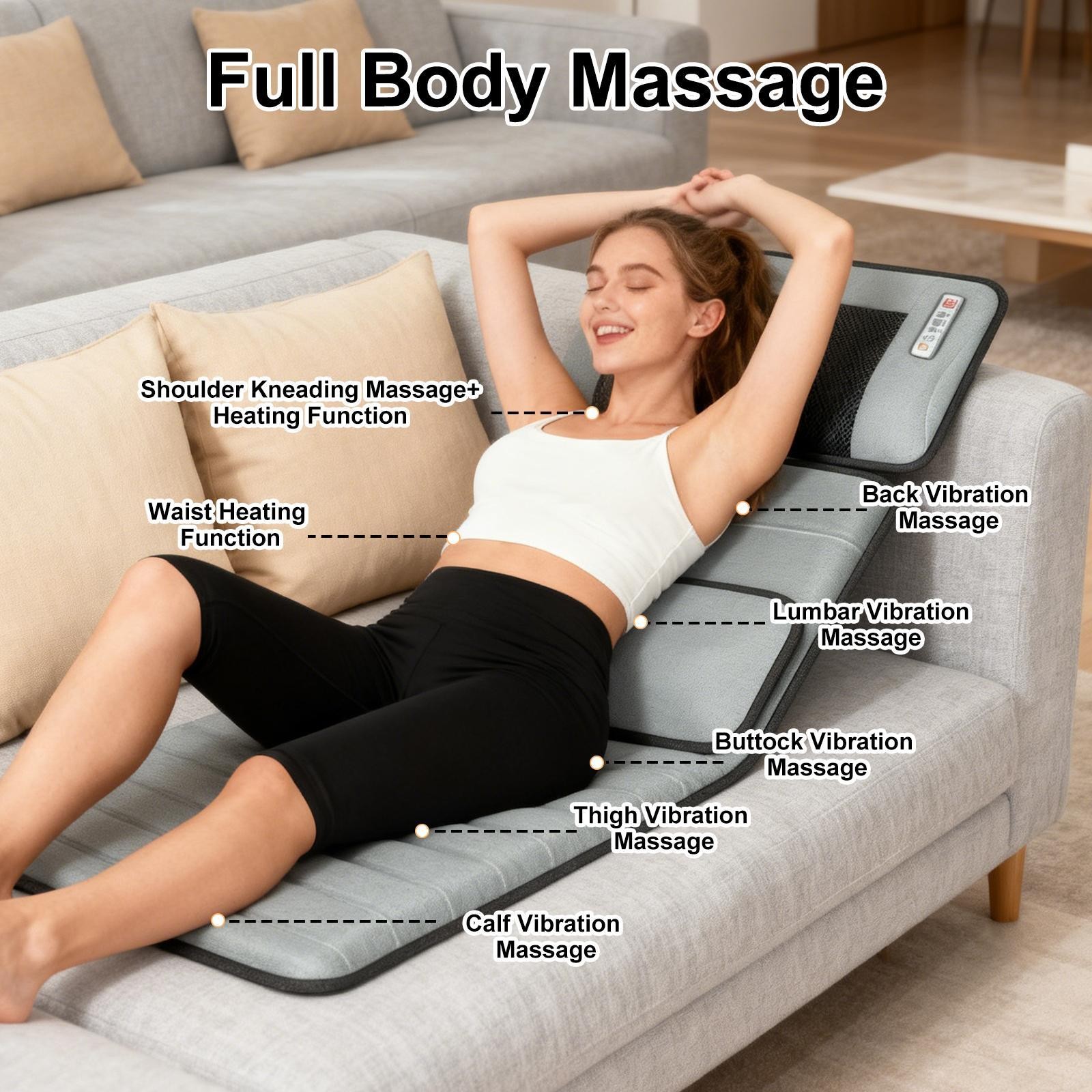 Full Body Electric Massage Mat w/Heat Vibration Massage Pad Cushion Back Massage