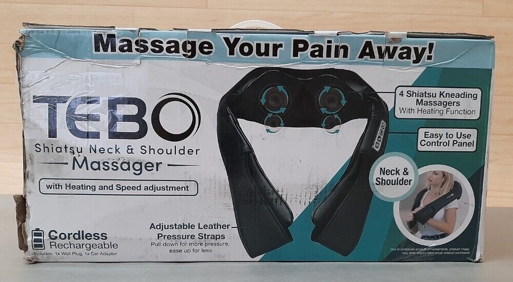 TEBO Shiatsu Neck & Shoulder Massager 4 Kneading Heads 9 Body Areas With Heat