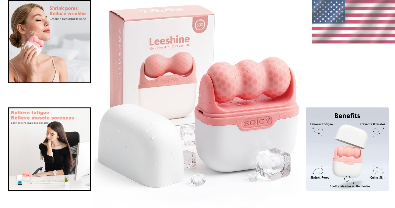 Pink Ice Roller Set for Face & Eyes – Cold Therapy Skin Care Tool