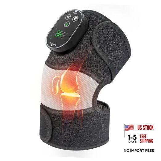 Cordless Heated Knee Massager, FSA Eligible 3-in-1 Wearable Black White 1 Pack