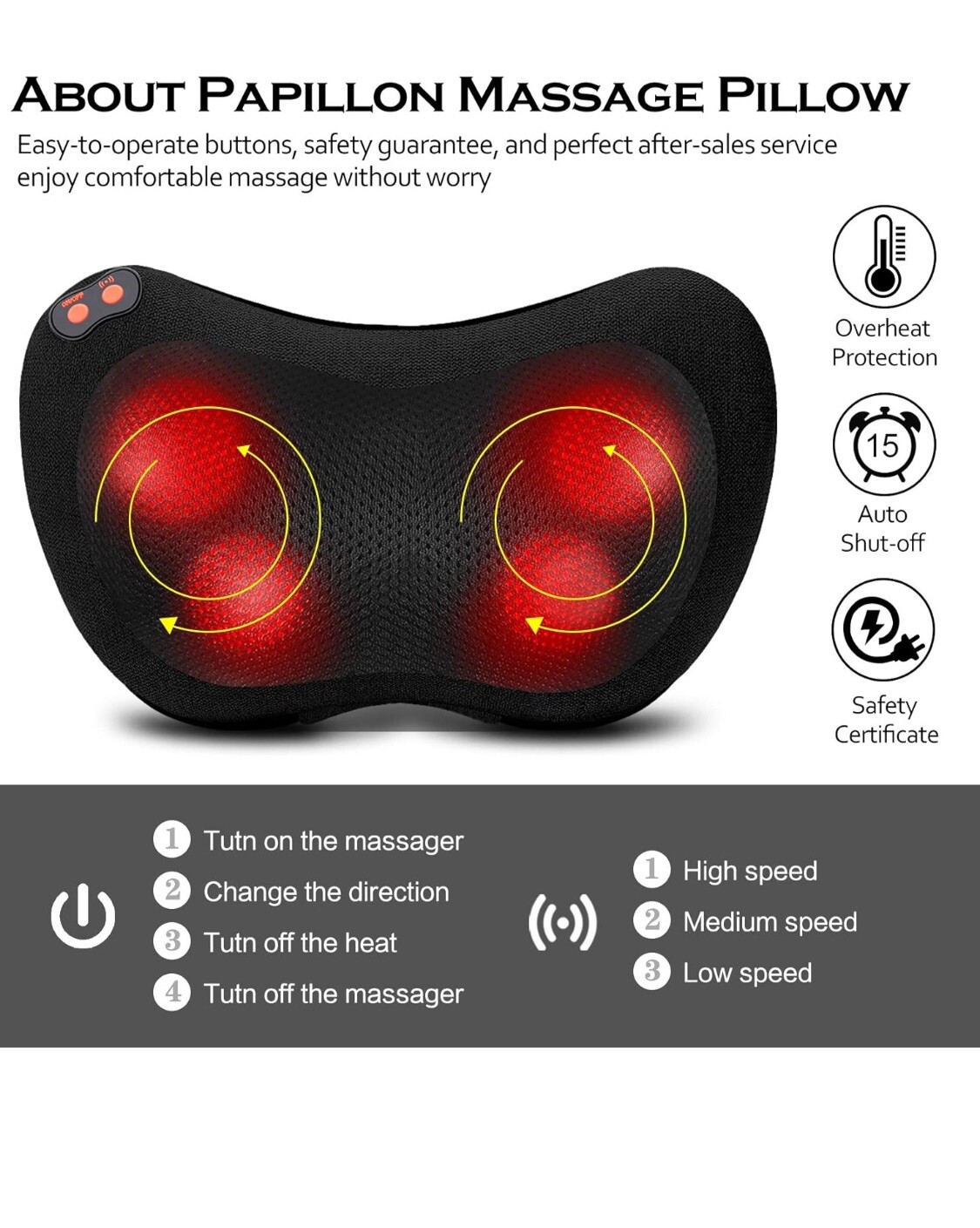 Papillon Back Massager Shiatsu Neck Massager with Heat Used Once