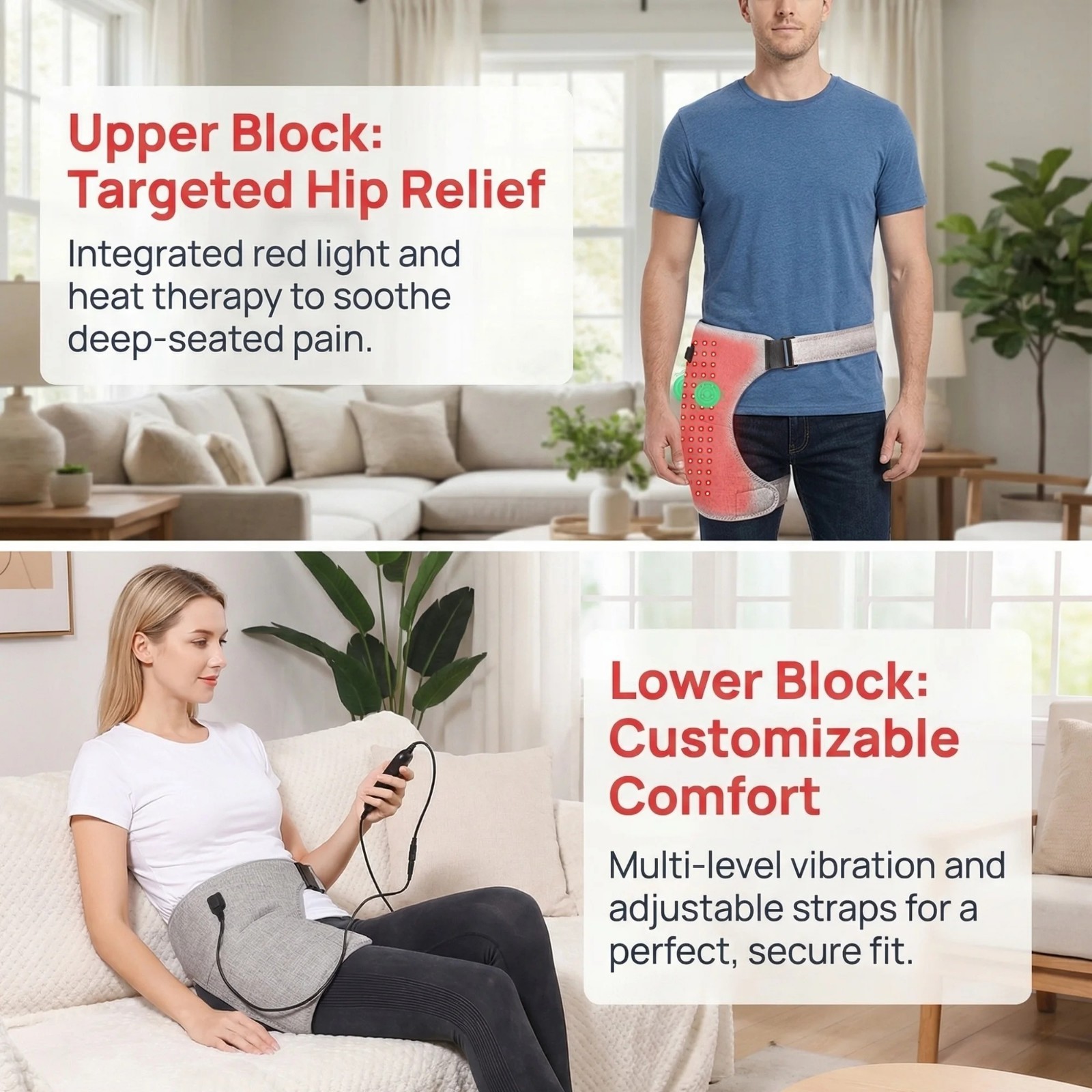 Red Light Hip Massager Wrap Portable Vibration Therapy Belt Adjustable Leg