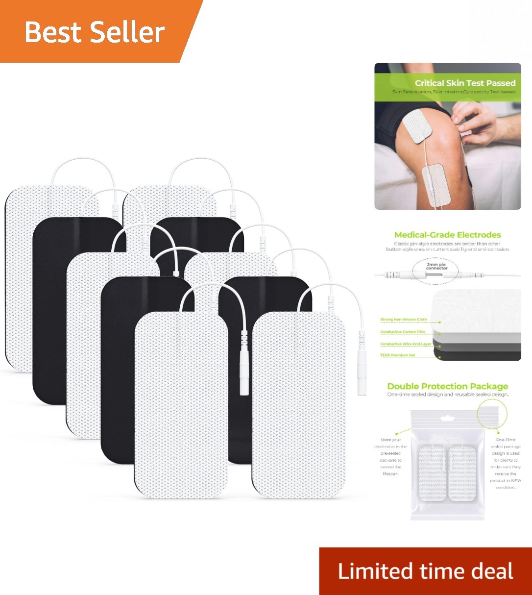 Medical-Grade 10 Count 2″x4″ TENS Electrodes – Skin-Friendly Performance Pack