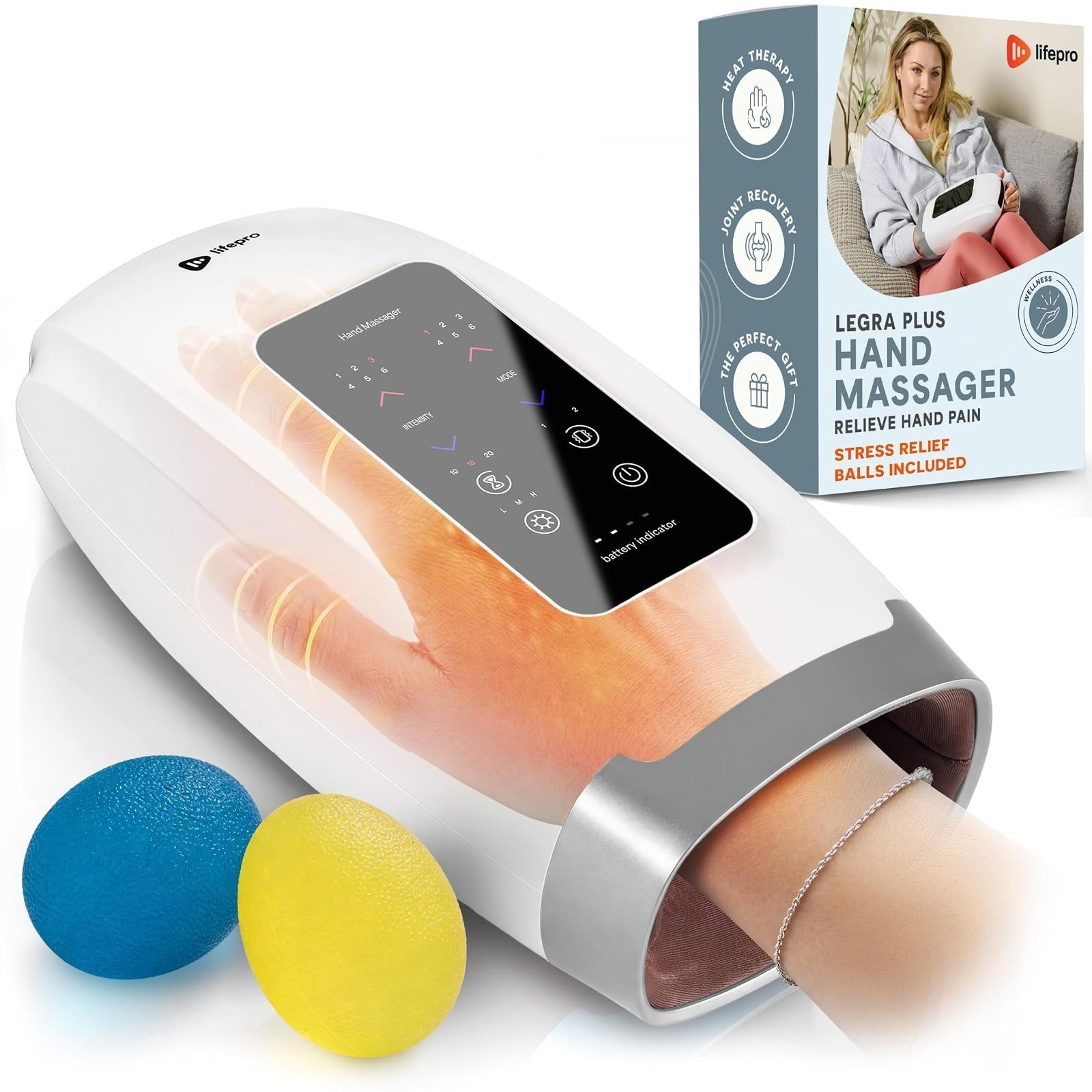 Lifepro Legra Hand Massager with Heat & Compression – Pain Relief