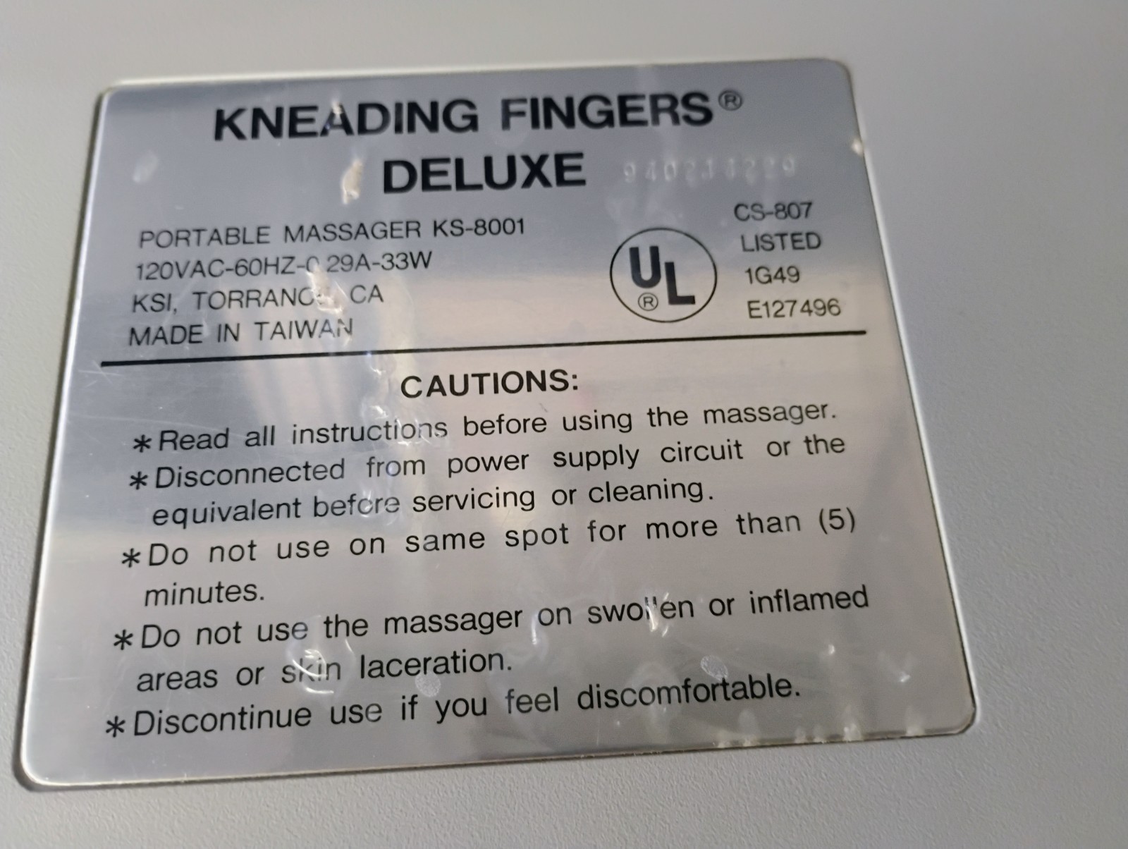 Kneading Fingers Deluxe Model KS-8001 Therapeutic Portable Massager TESTED WORKS